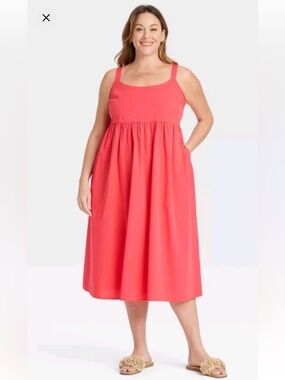 Ava & VIV Coral empire waist Sleeveless Midi Dress NWT
